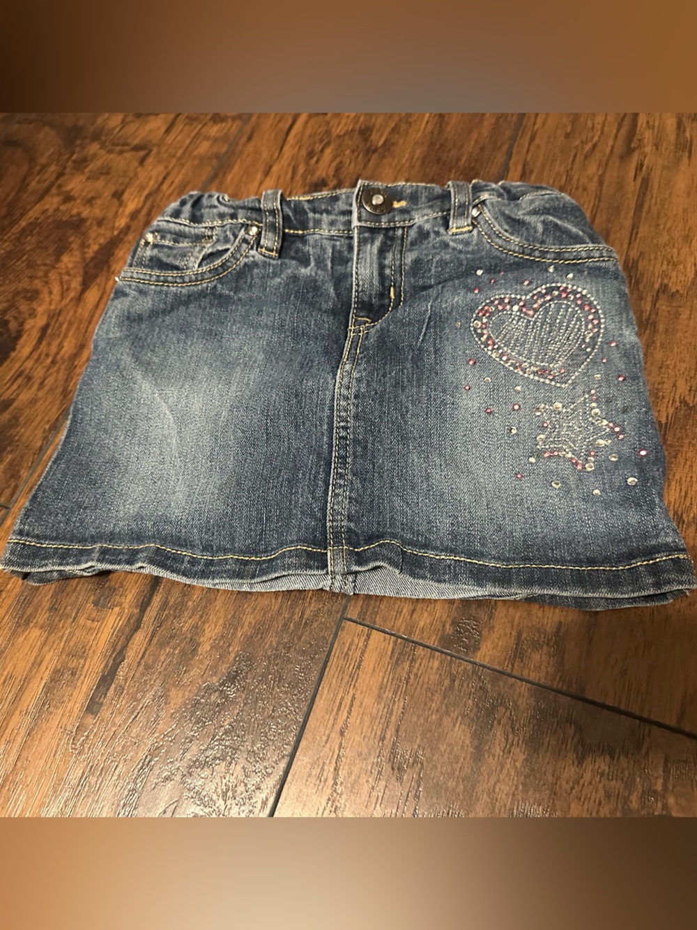 The Children's Place Blue Denim Mini Skirt with Heart & Star Rhinestones